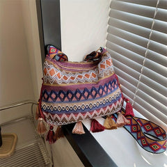 Ethnic Style Tassel Underarm Bag Lightweight Baguette Bag