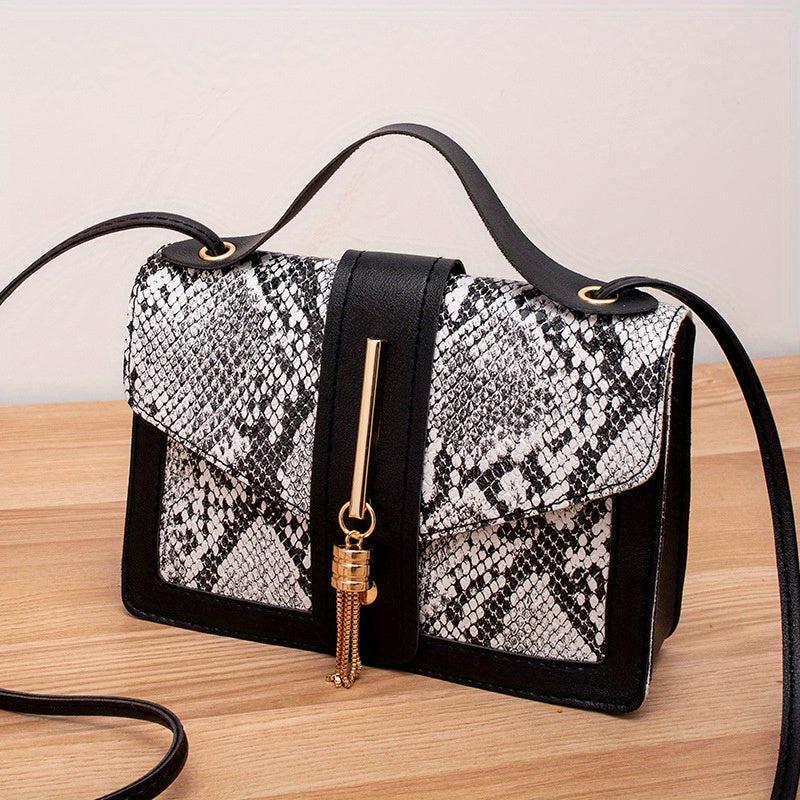 Snake Skin Pattern Square Bag Colorblock Crossbody Bag