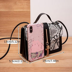 Snake Skin Pattern Square Bag Colorblock Crossbody Bag