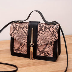 Snake Skin Pattern Square Bag Colorblock Crossbody Bag