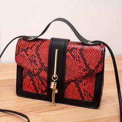 Snake Skin Pattern Square Bag Colorblock Crossbody Bag