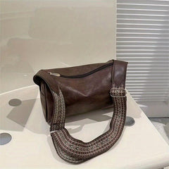 Vintage Cylinder Shoulder Bag with Wide Strap Retro Purse
