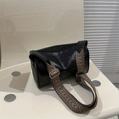 Vintage Cylinder Shoulder Bag with Wide Strap Retro Purse
