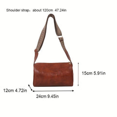 Vintage Cylinder Shoulder Bag with Wide Strap Retro Purse