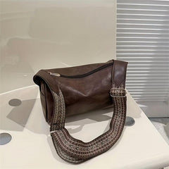Vintage Cylinder Shoulder Bag with Wide Strap Retro Purse