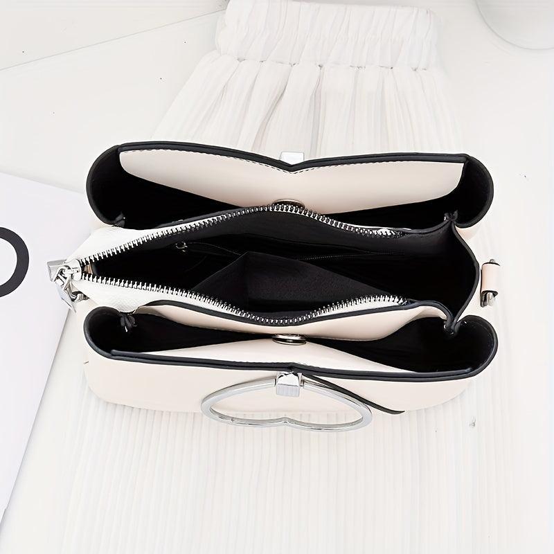 Heart Handle Crossbody Bag with Stitching Detail