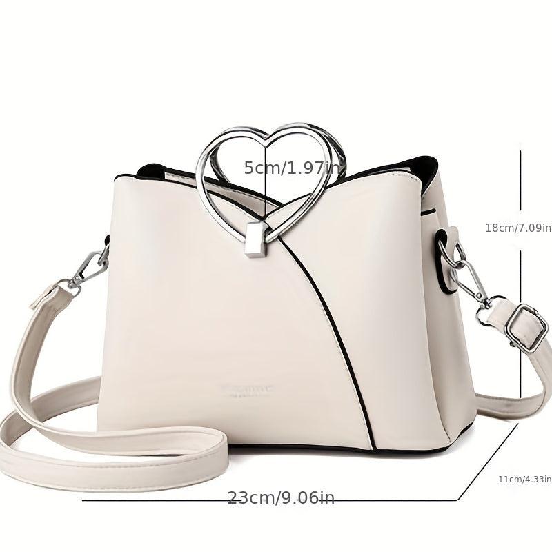 Heart Handle Crossbody Bag with Stitching Detail