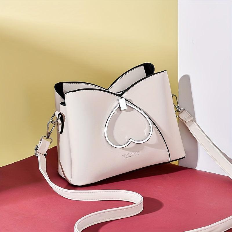 Heart Handle Crossbody Bag with Stitching Detail