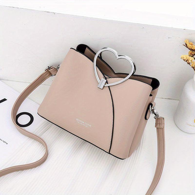 Heart Handle Crossbody Bag with Stitching Detail