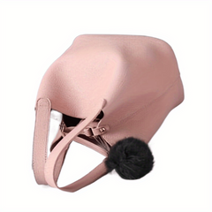 Solid Bucket Handbag with Pom Pom Classic Bag