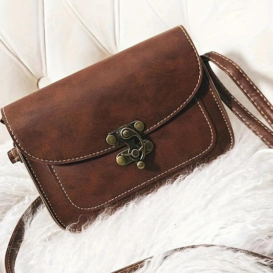 Vintage Lock Decor Crossbody Bag Solid Shoulder Bag Small Square Purse