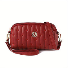 Heart Line Embossing Crossbody Bag PU Leather Clutch Shoulder Bag