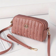 Heart Line Embossing Crossbody Bag PU Leather Clutch Shoulder Bag