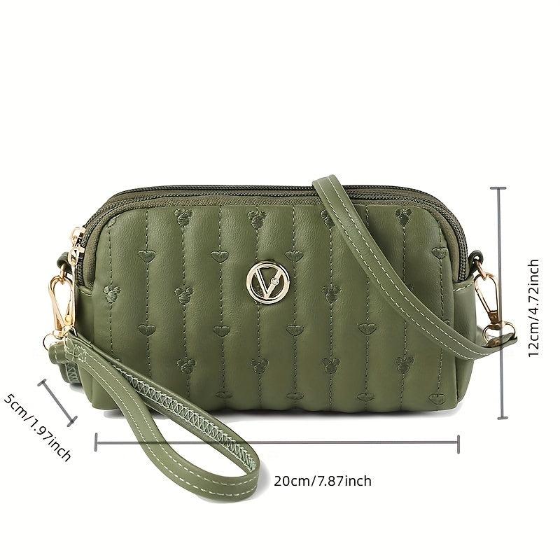 Heart Line Embossing Crossbody Bag PU Leather Clutch Shoulder Bag