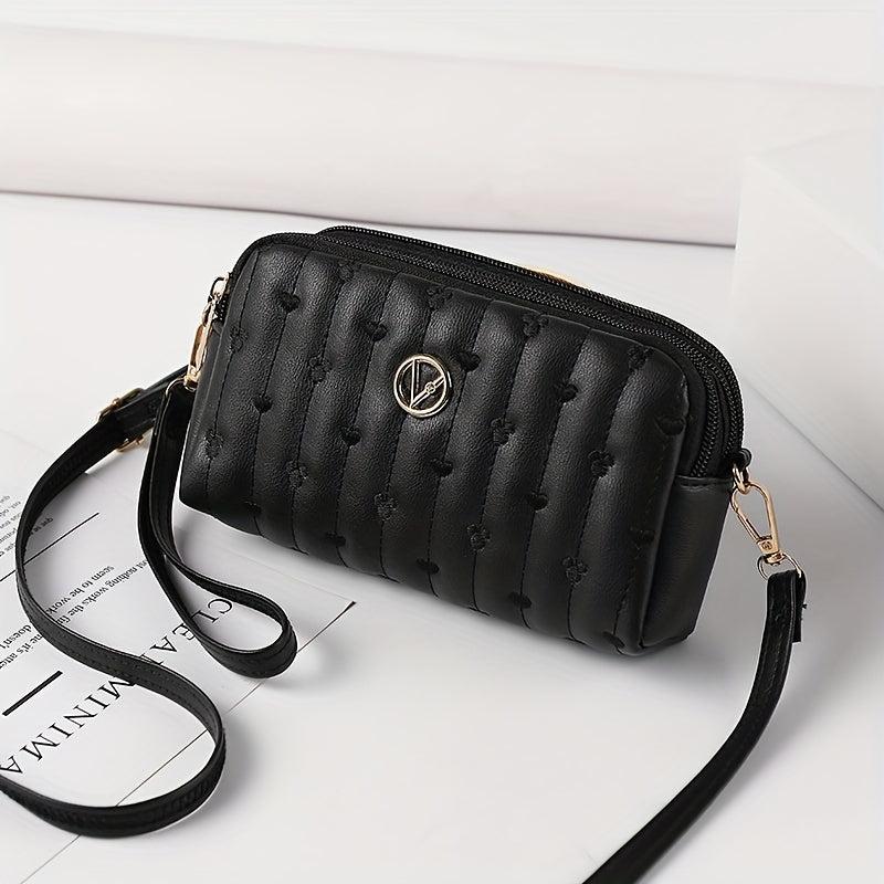 Heart Line Embossing Crossbody Bag PU Leather Clutch Shoulder Bag