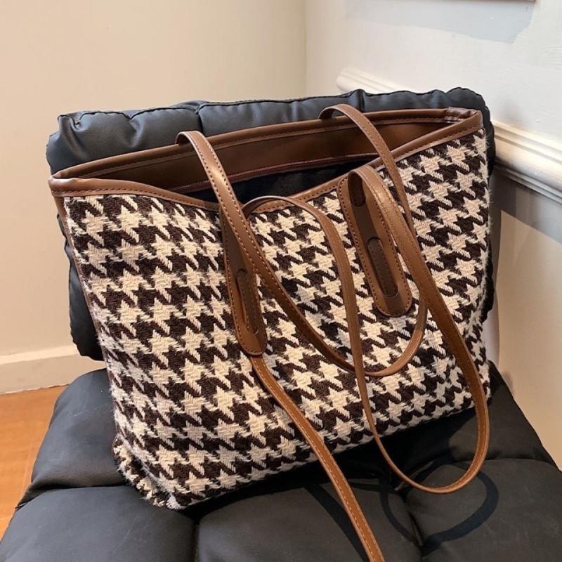 Houndstooth Pattern Tote Bag Large Capacity Stylish Handbag