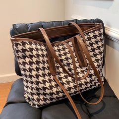 Houndstooth Pattern Tote Bag Large Capacity Stylish Handbag
