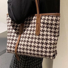 Houndstooth Pattern Tote Bag Large Capacity Stylish Handbag