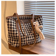 Houndstooth Pattern Tote Bag Large Capacity Stylish Handbag