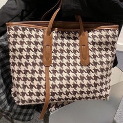 Houndstooth Pattern Tote Bag Large Capacity Stylish Handbag