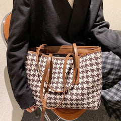 Houndstooth Pattern Tote Bag Large Capacity Stylish Handbag