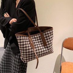 Houndstooth Pattern Tote Bag Large Capacity Stylish Handbag