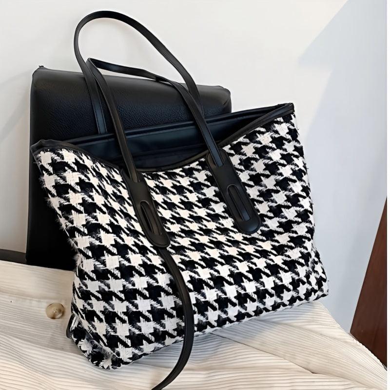 Houndstooth Pattern Tote Bag Large Capacity Stylish Handbag