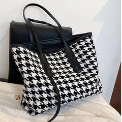 Houndstooth Pattern Tote Bag Large Capacity Stylish Handbag