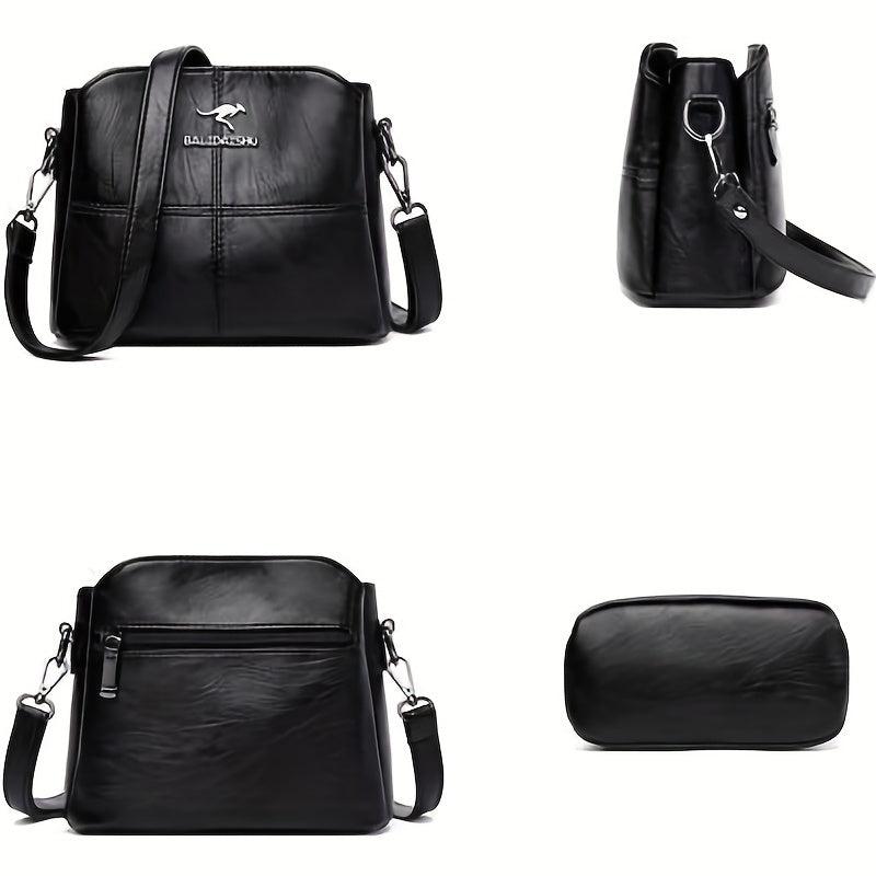Zipper Shoulder Bag PU Leather Satchel Crossbody Bag