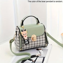 Checkered Handbag Faux Leather Women's Shoulder Bag