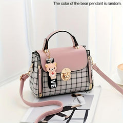 Checkered Handbag Faux Leather Women's Shoulder Bag