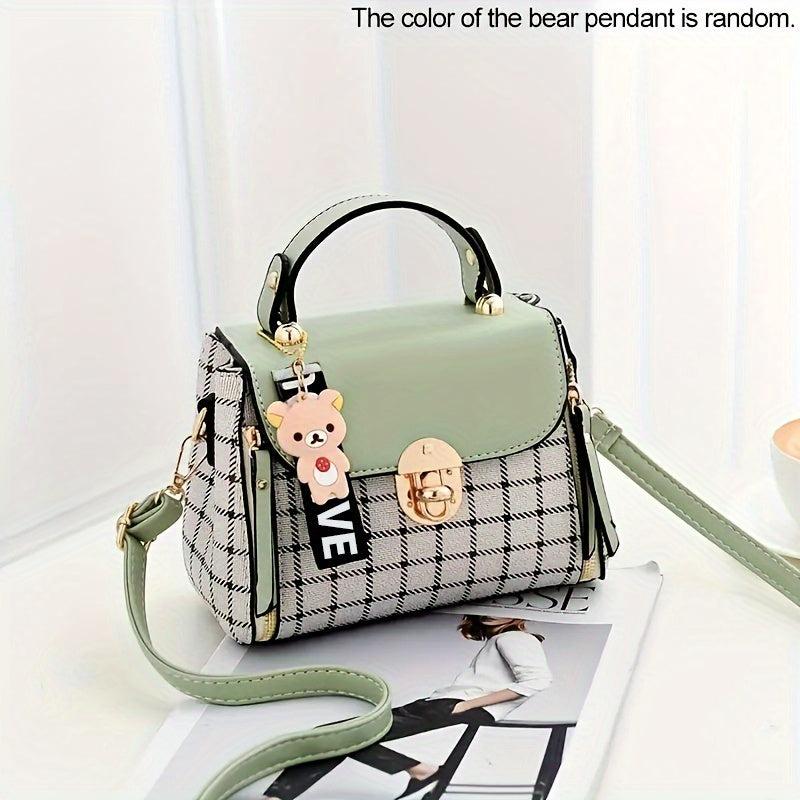 Checkered Handbag Faux Leather Women's Shoulder Bag