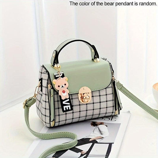 Checkered Handbag Faux Leather Women's Shoulder Bag