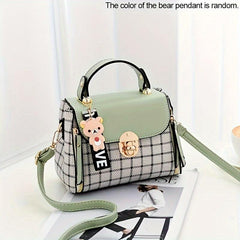 Checkered Handbag Faux Leather Women's Shoulder Bag
