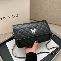 Argyle Quilted Shoulder Bag Butterfly Flap Crossbody Bag