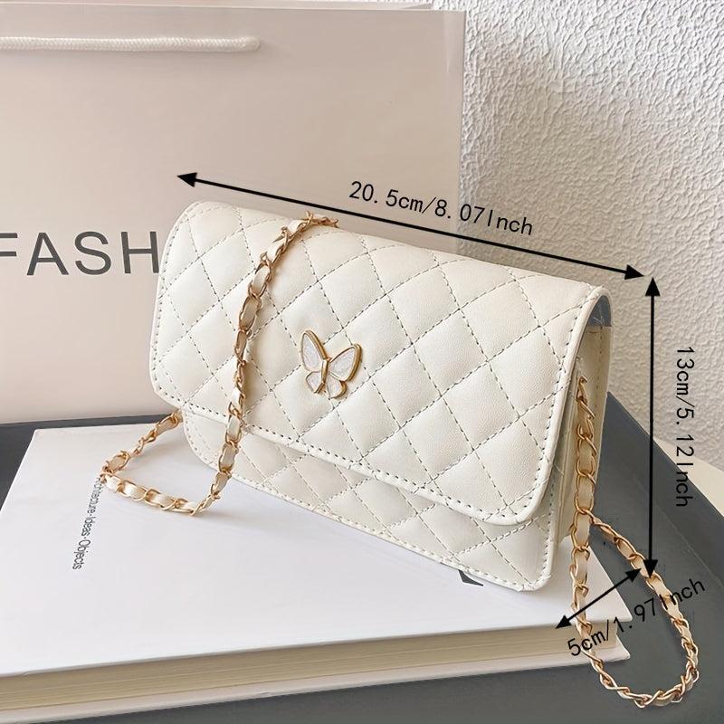 Argyle Quilted Shoulder Bag Butterfly Flap Crossbody Bag