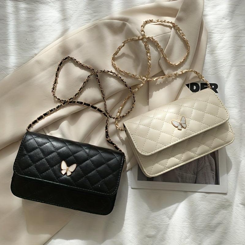 Argyle Quilted Shoulder Bag Butterfly Flap Crossbody Bag