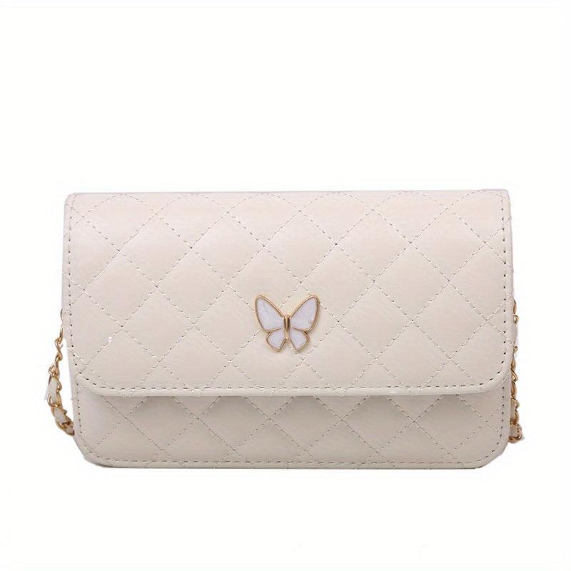 Argyle Quilted Shoulder Bag Butterfly Flap Crossbody Bag