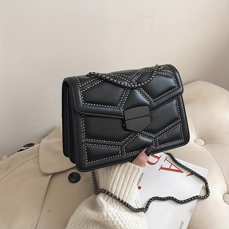 Studded Decor Crossbody Bag Chain Shoulder Bag Women's Flap Square Purses