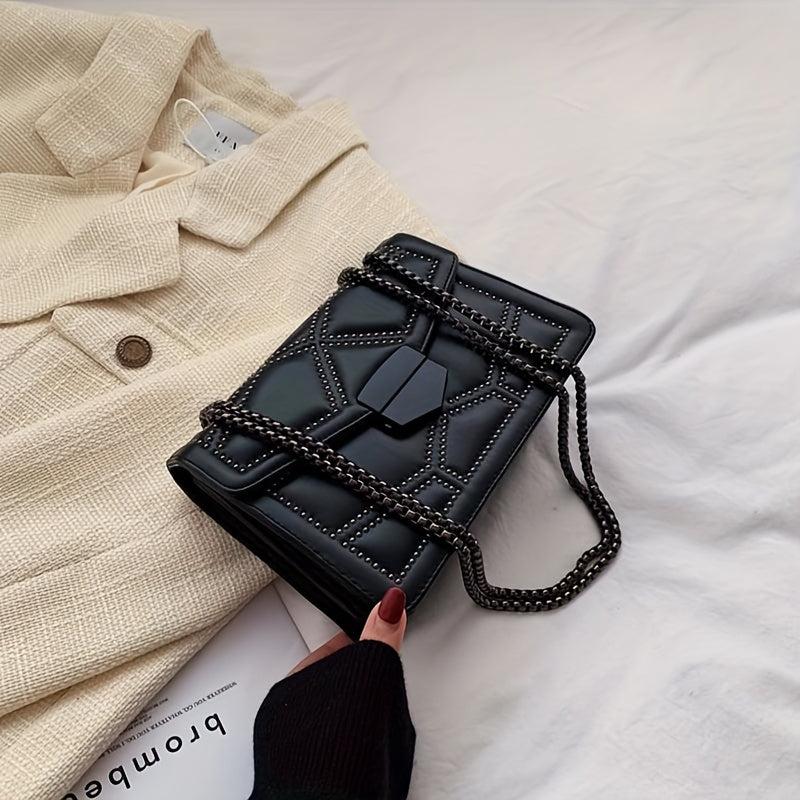 Studded Decor Crossbody Bag Chain Shoulder Bag Women's Flap Square Purses