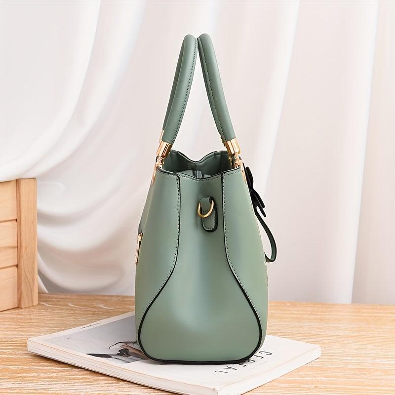 Flower Embroidered Tote Satchel Bag with Pendant