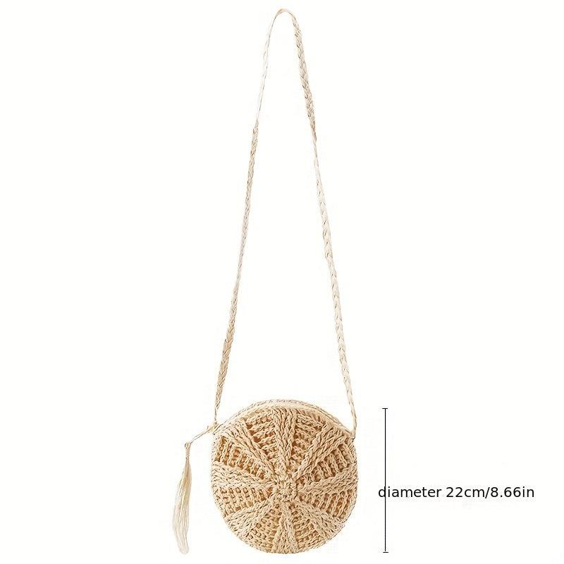 Round Straw Shoulder Bag Minimalist Woven Beach Bag