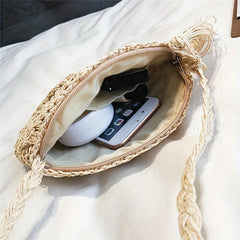 Round Straw Shoulder Bag Minimalist Woven Beach Bag