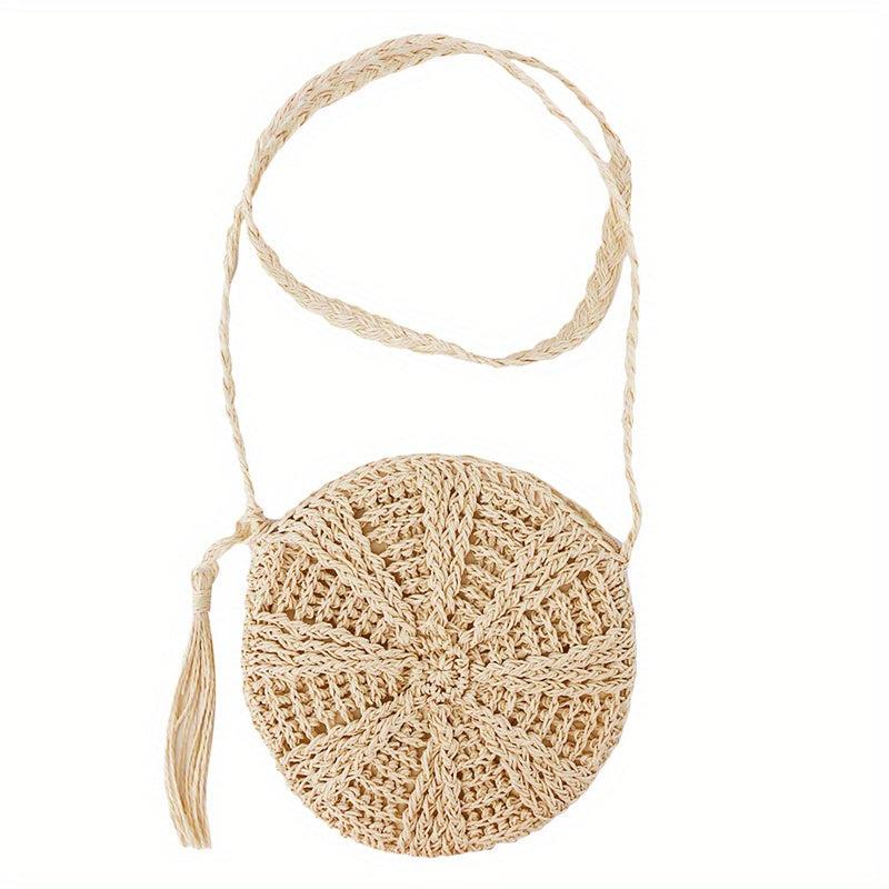 Round Straw Shoulder Bag Minimalist Woven Beach Bag