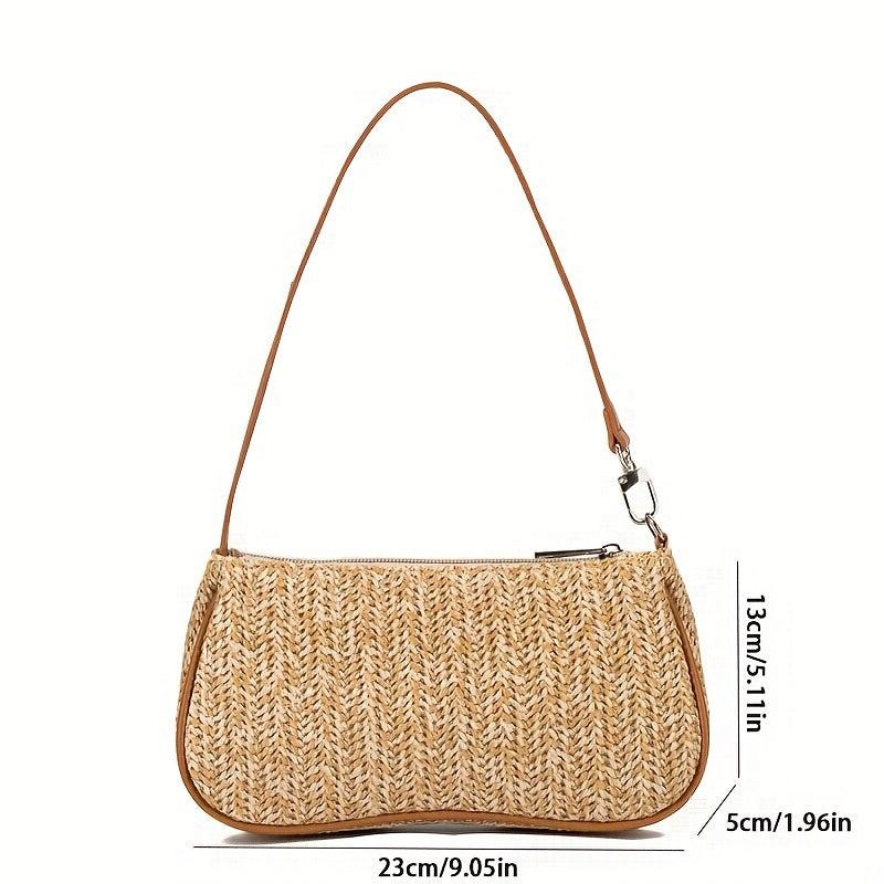 Straw Baguette Bag Woven Shoulder Handbag For Beach Holiday