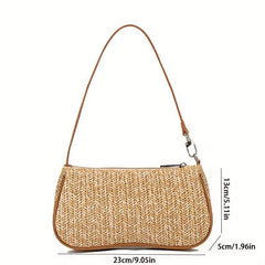 Straw Baguette Bag Woven Shoulder Handbag For Beach Holiday