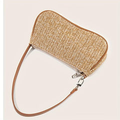 Straw Baguette Bag Woven Shoulder Handbag For Beach Holiday