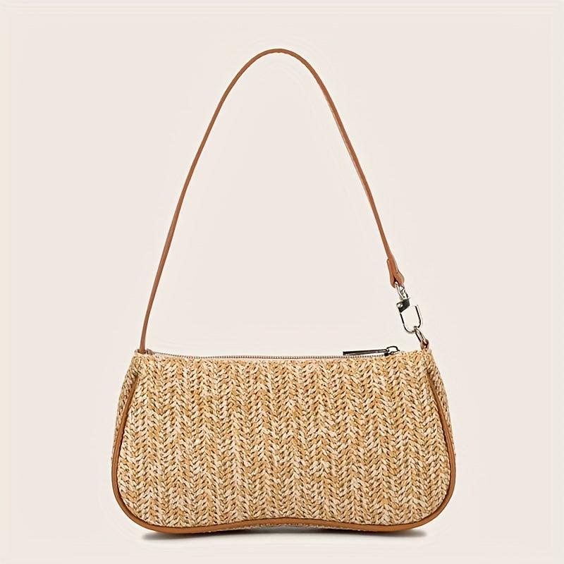 Straw Baguette Bag Woven Shoulder Handbag For Beach Holiday