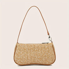 Straw Baguette Bag Woven Shoulder Handbag For Beach Holiday