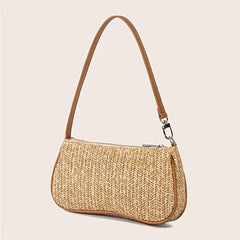 Straw Baguette Bag Woven Shoulder Handbag For Beach Holiday